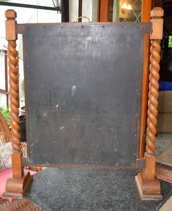 True Vintage Victorian Style French Oak Barley Twist Fire Screen with Needlework Image