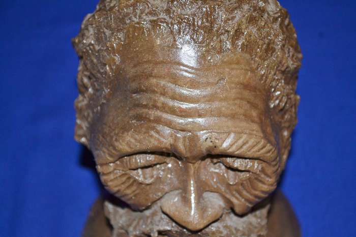 Vintage Sculpted Clay Bust - African Man - Signed