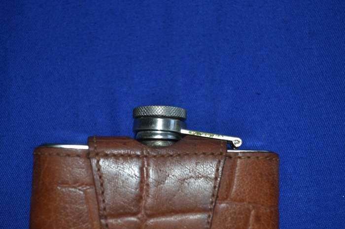 Vintage Covered Curved Hip Flask in Leather Pouch
