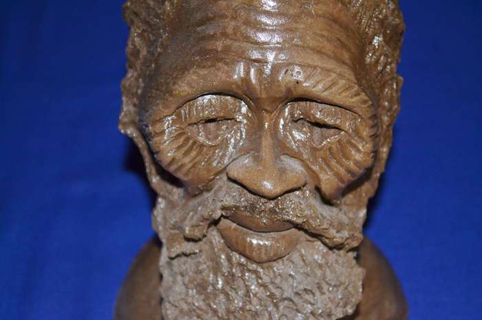 Vintage Sculpted Clay Bust - African Man - Signed