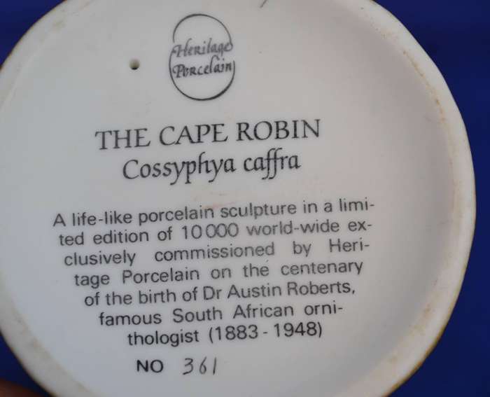 Limited edition Heritage Porcelain Cape Robin model