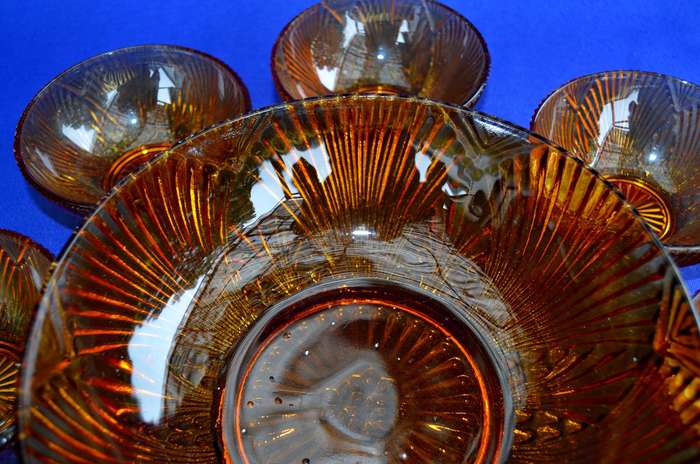 Vintage Luminarc France  Amber Glass 7 Piece Dessert Set