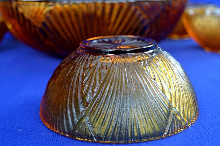 Vintage Luminarc France  Amber Glass 7 Piece Dessert Set
