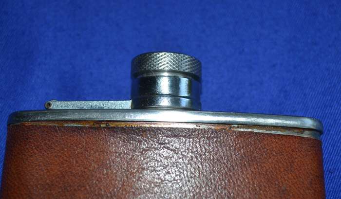 Vintage Leather Covered, Stainless Steel Curved Hip Flask - Made in England