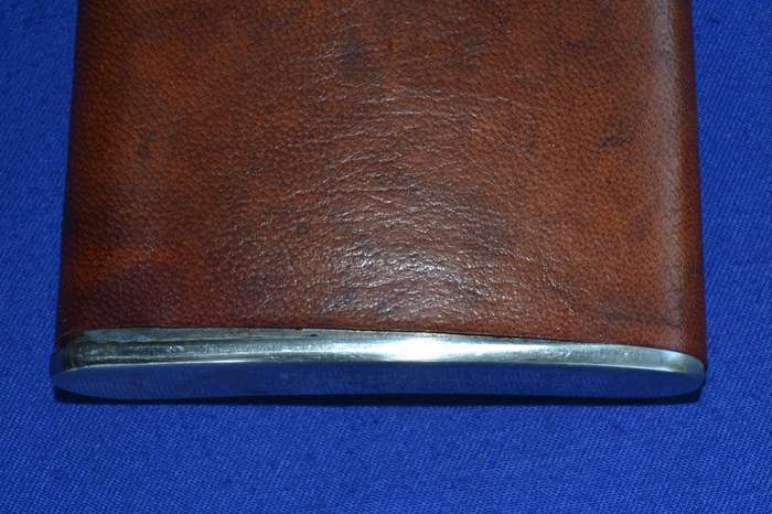 Vintage Leather Covered, Stainless Steel Curved Hip Flask - Made in England