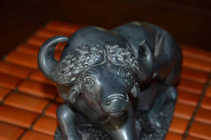 Heavy Vintage Hand Carved Stone Buffalo and Hippo Figures