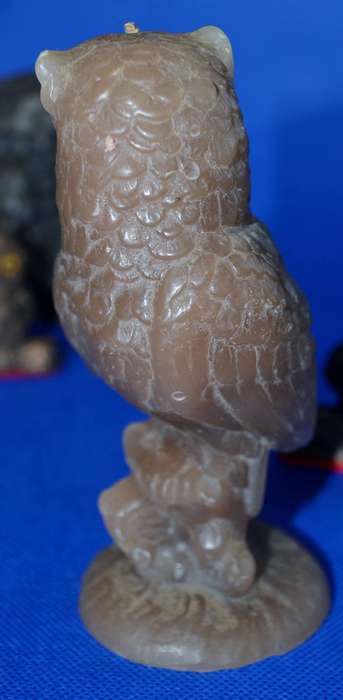 Vintage Sculpted Wax Owl Figure Candles  with Glass Eyes - 4 Pieces