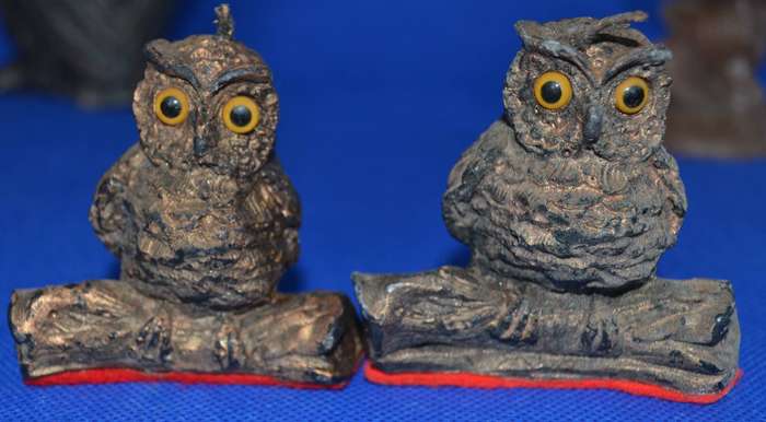Vintage Sculpted Wax Owl Figure Candles  with Glass Eyes - 4 Pieces