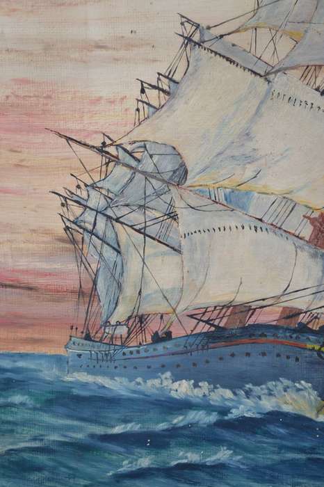 Original Painting on Board - Tall Ship - Signed