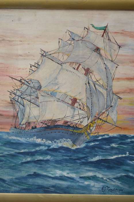 Original Painting on Board - Tall Ship - Signed