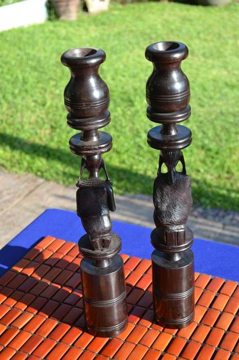 Tanzanian Hard Wood Tribal Woman Large / Heavy Candle Holders