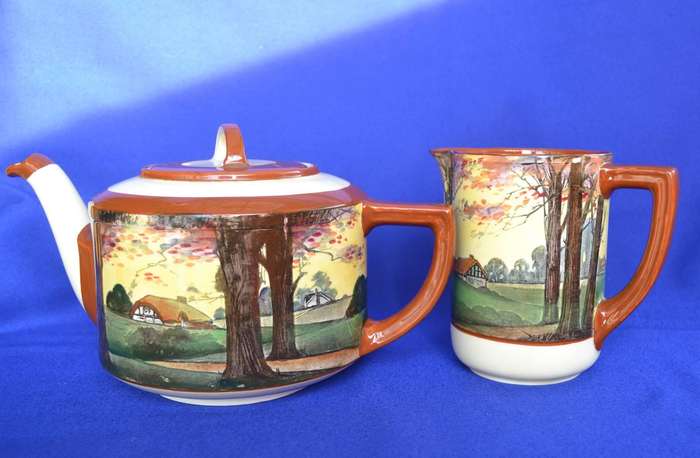 Royal Doulton Antique Tea Pot and Jug Rare Woodland Pattern D4585 c1930,s