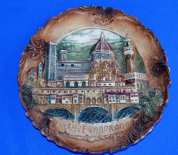 True Vintage Hand Painted  3D Relief Plate - Duomo Firenze Cathedral