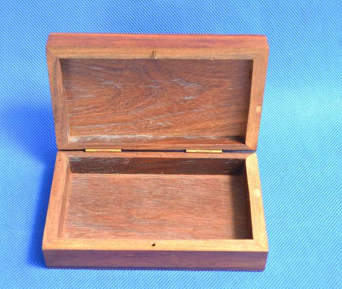 Small Vintage Wooden Card Box with Brass Elephant Inlay