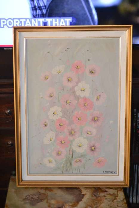 S Esterhuyse Oil on Canvas -Cosmos Flowers