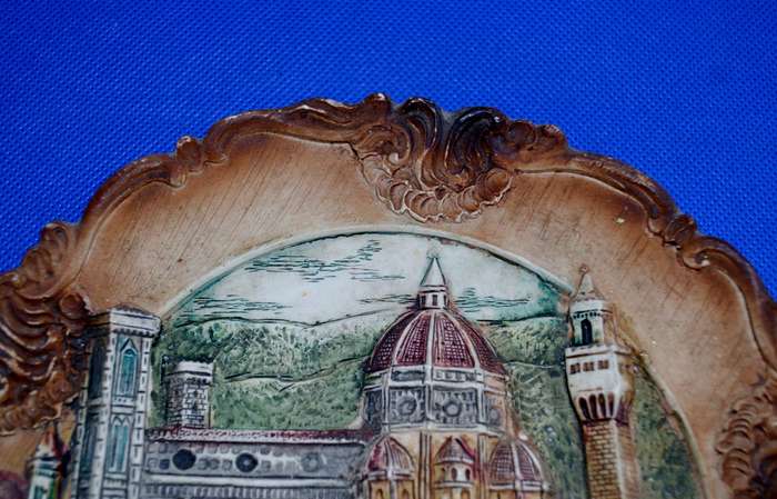 True Vintage Hand Painted  3D Relief Plate - Duomo Firenze Cathedral