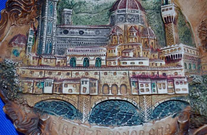 True Vintage Hand Painted  3D Relief Plate - Duomo Firenze Cathedral