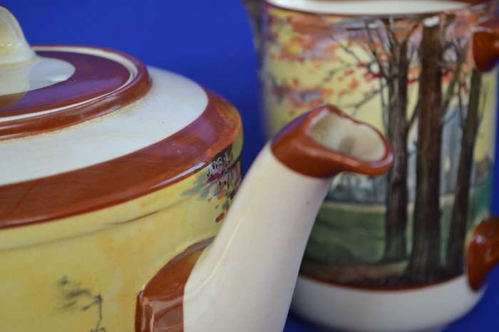 Royal Doulton Antique Tea Pot and Jug Rare Woodland Pattern D4585 c1930,s