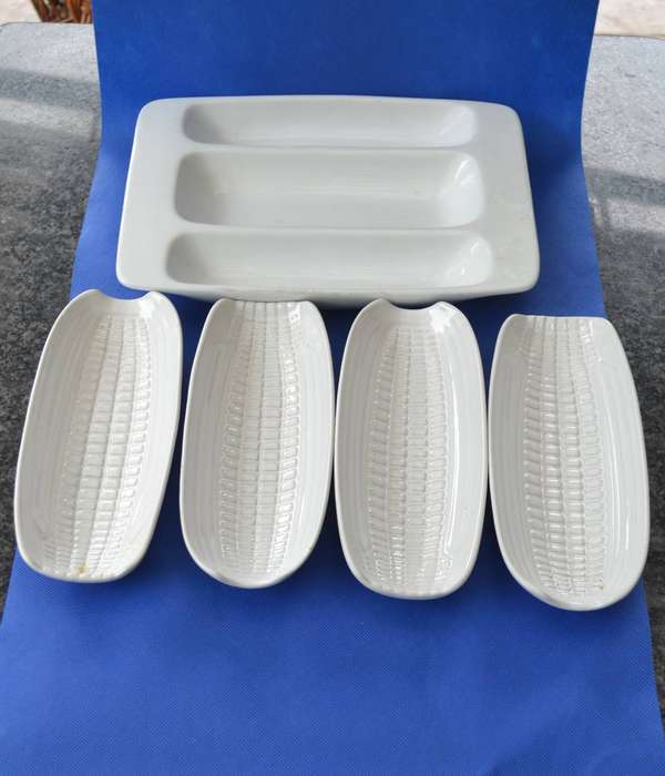 White Porcelain Corn on the Cob Serving Dishes and 3 division Serving Dish