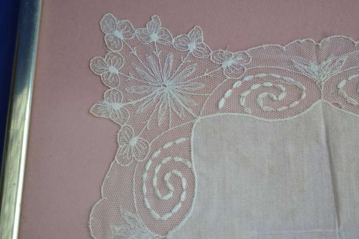 Framed Vintage Lace Handkerchief