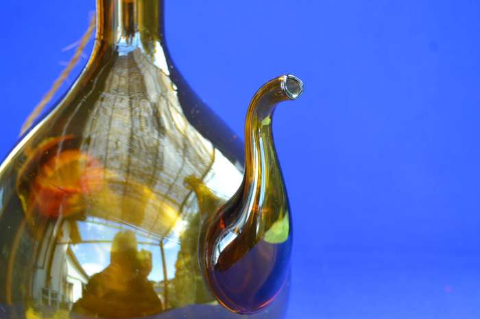 Vintage Italian Hand Blown Amber Wine Decanter / Chiller with Ice Chamber