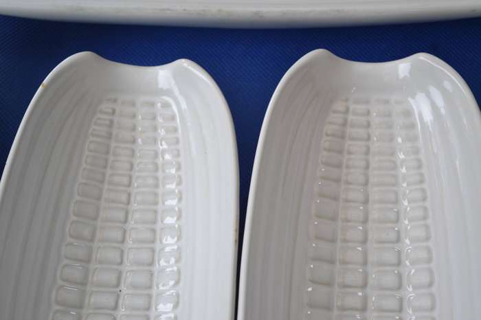 White Porcelain Corn on the Cob Serving Dishes and 3 division Serving Dish