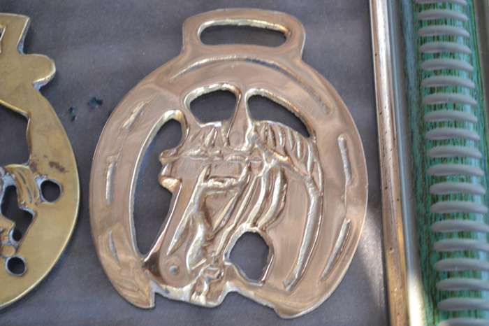 Vintage Horse Brasses Framed on Glass - 4 Pieces