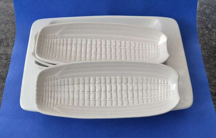 White Porcelain Corn on the Cob Serving Dishes and 3 division Serving Dish