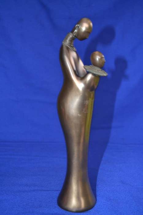 Cold-Cast Bronze Abstract African Mother and Child Figure