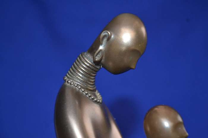 Cold-Cast Bronze Abstract African Mother and Child Figure