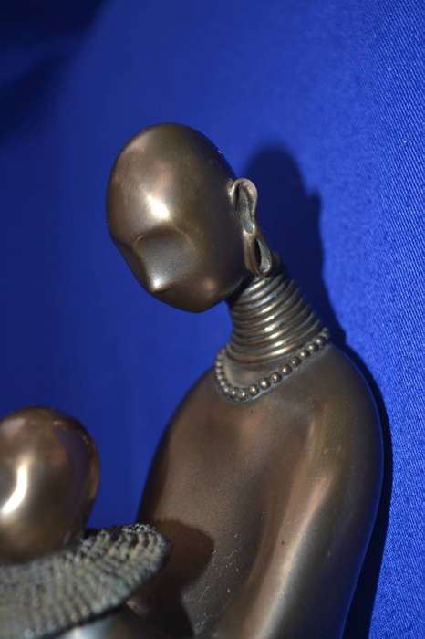 Cold-Cast Bronze Abstract African Mother and Child Figure