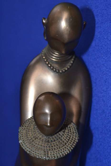 Cold-Cast Bronze Abstract African Mother and Child Figure