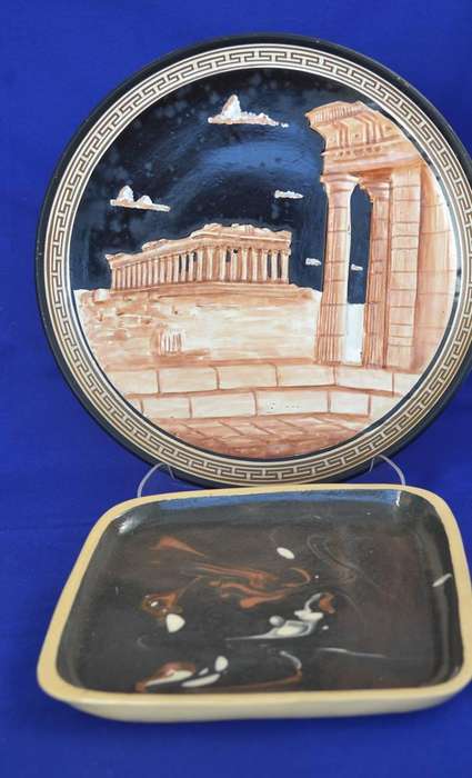 Vintage 3D Display Plate - Parthenon and Square Ceramic Plate