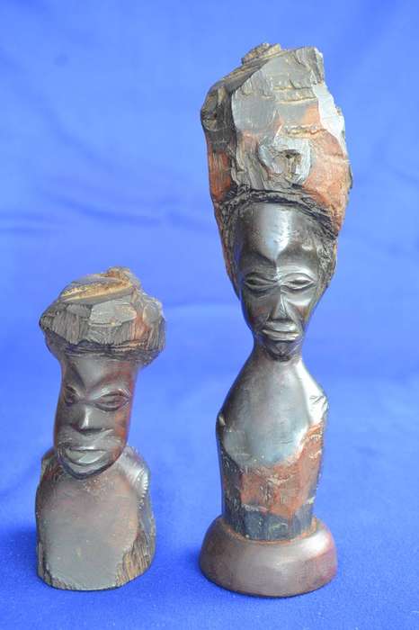 Vintage Hand Carved Wooden African Busts - 3 Pieces
