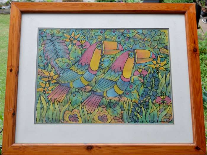 Vibrant Artwork Featuring Two Toucan Birds - Signed by the Artist