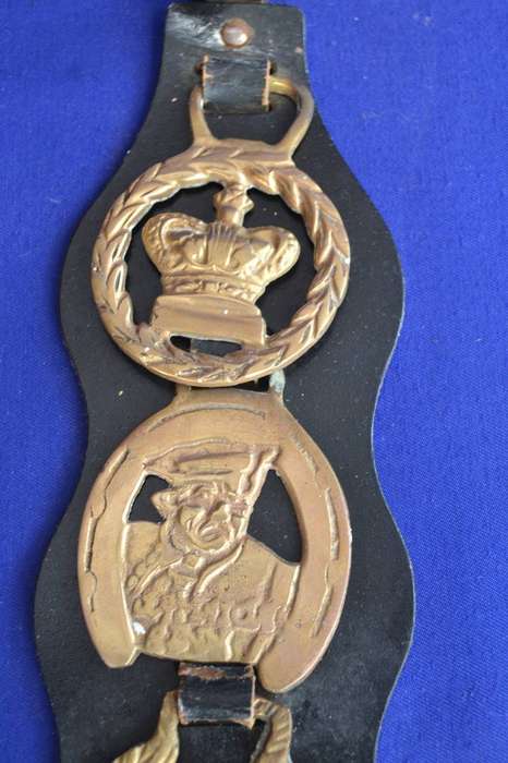 Three  Vintage Horse Brasses on Leather Strap