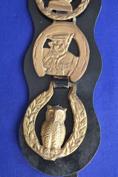 Three  Vintage Horse Brasses on Leather Strap
