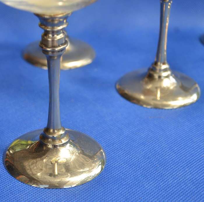 Cut Crystal Wine Glasses with Silver Plate Stem and Base x 5