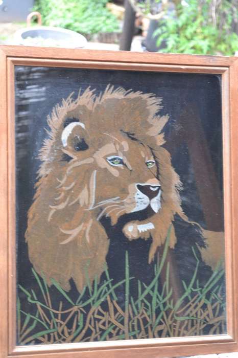 Vintage Hobby Tex Lion Painting- Framed behind glass
