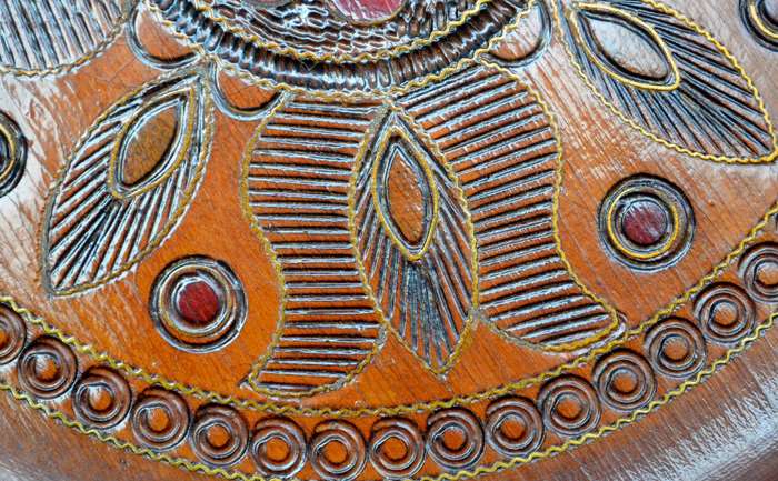 True Vintage Wooden Polish Folk Art Plate with Brass Inlay