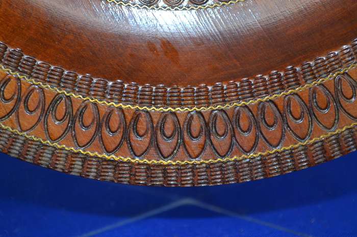 True Vintage Wooden Polish Folk Art Plate with Brass Inlay