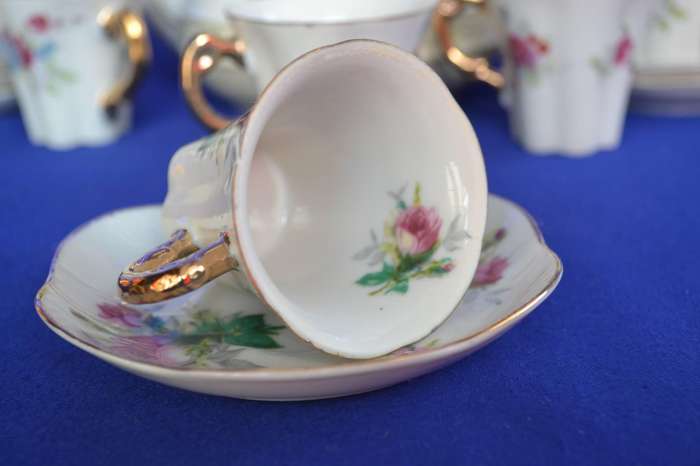 Fine Bone China Demitasse Cups and Saucers, and Tea Pot - Japan