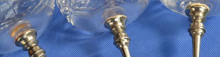 Cut Crystal Wine Glasses with Silver Plate Stem and Base x 5