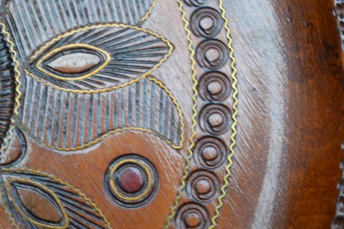 True Vintage Wooden Polish Folk Art Plate with Brass Inlay