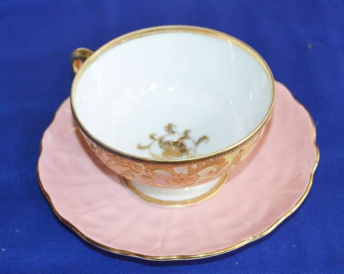 Nippon Hand Painted Gold on White Cup and Aynsley Saucer with 25kt Gold Plated Spoon - Vintage