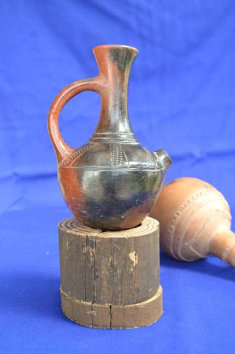 Vintage Jabena Eritrean Clay Coffee Pot and Terracotta Clay Wine Pitcher
