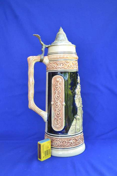 Large German Beer Stein with Thumb Lift Lid