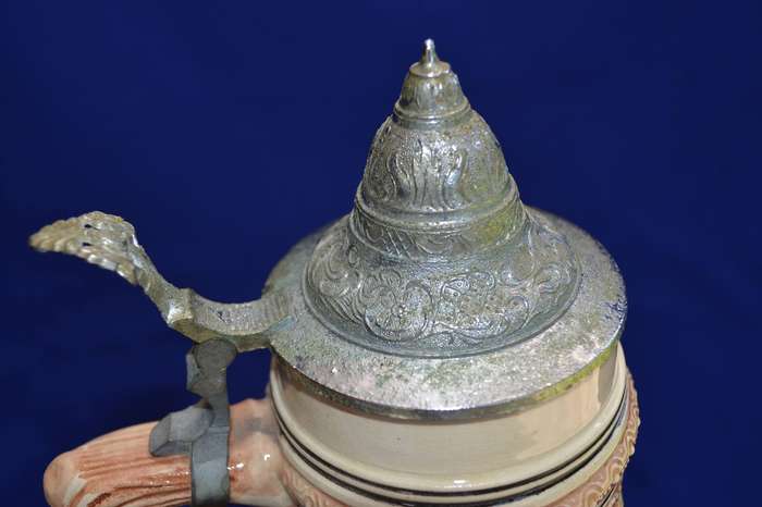 Large German Beer Stein with Thumb Lift Lid