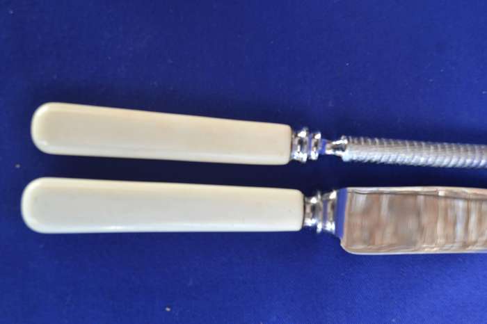 Vintage Stainless Steel Carving Set -Two pieces with silver inlay - 4 Pieces