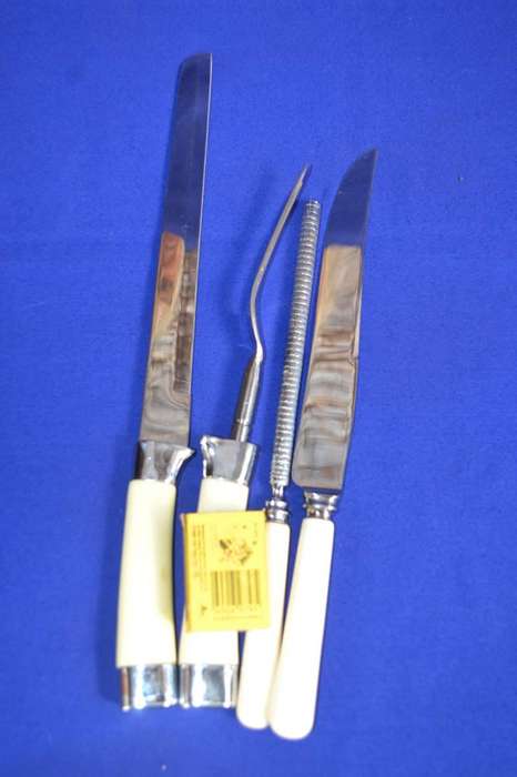 Vintage Stainless Steel Carving Set -Two pieces with silver inlay - 4 Pieces